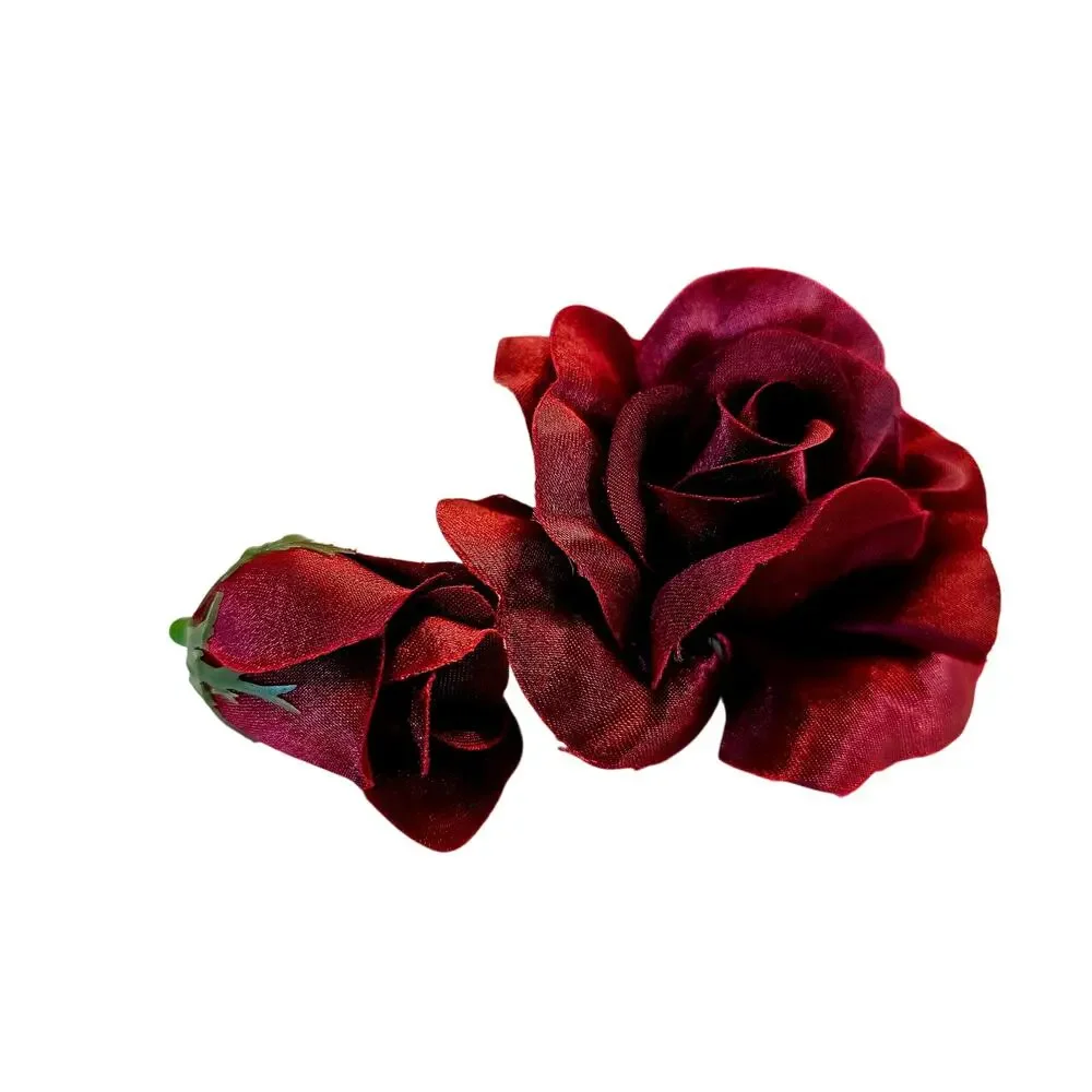 105 Burgundy Satin Rose Heads Lot Open Roses Buds Stemless Wedding Craft Decor